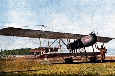 Un piloto y un Farman F.40 belga No. 10 (llamado Kodak), que sirvió como avión de reconocimiento, Verdún, septiembre de 1916 de Jules Gervais Courtellemont